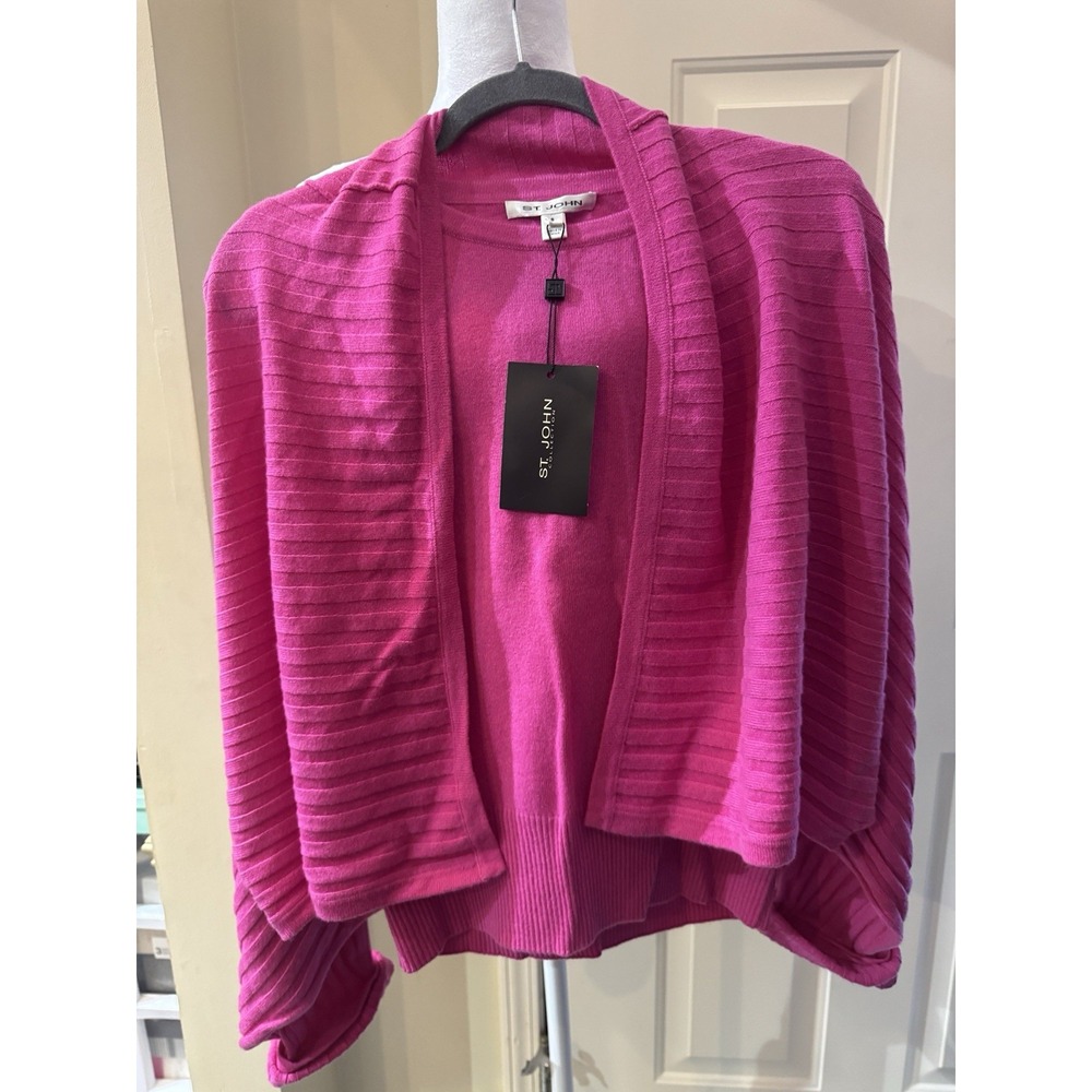 St. John Cashmere Sweater Set Womens Hot Pink Cardigan Shell 2 Piece$1400$ NWT
